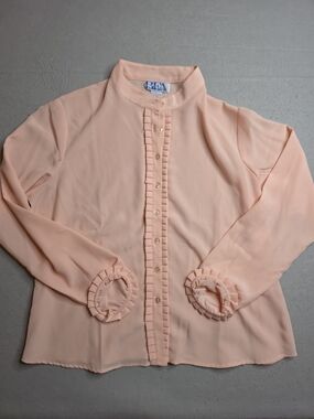 Bfa Classics Women's Peach Ruffled Button-Front Blouse Size XL